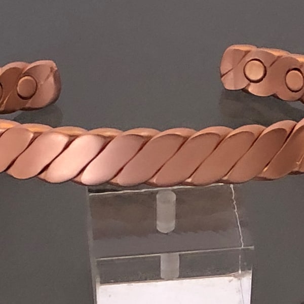 Pure Copper Magnetic Bracelet Arthritis Pain Therapy Energy Men Women Cuff Bangle - Flat Twist Design