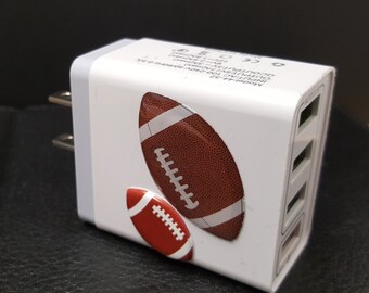 American Football Design White Cell Phone Wall Charger Adapter 4 USB Fast QC 3.0 Charge