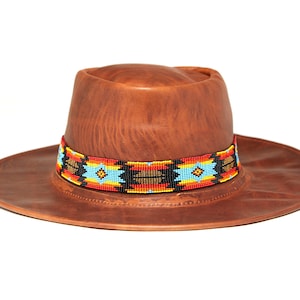 Western Style Seed Beaded Hat Band for Cowboys Cowgirls South West Vibrant Color Hat Band