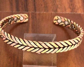 Multi Tone Woven Solid Copper Magnetic Bracelet Energy Cuff Bangle