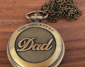 Vintage The Greatest Dad Pocket Watch Antique Design with Chain New
