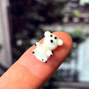 Tiny White Bear Glass Figurine, Miniature Polar Bear Sculpture, Cute Animal Glass Charm, Lampwork Bear, Collectible Glass Animal, Tiny Bear
