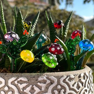 Murano Glass Plant Ornament, Handmade Mushroom Decor, Glass Mushroom Ornament, Murano Style Glass Miniature, Mushrooms for Potted Ornaments