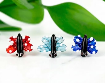Tiny Glass Butterfly Figurine, Handmade Lampwork Art, Miniature Statue for Spring Decor, Mini Butterfly Figure, Colorful Glass Butterflys