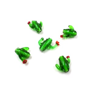 Handmade Glass Cactus Bead, Lampwork Cactus Charm, Green Glass Bead, Desert Jewelry Making, Cactus Pendant Bead, Cactus Lover Gift,