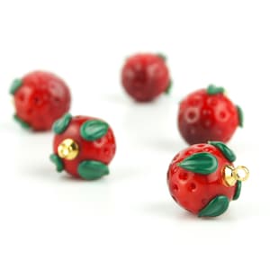 Glass Strawberry Bead Earrings, Handmade Fruit Earrings, Cute Red Berry Jewelry, Artisan Glass Beads, Fun Summer Gift, Glass Strawberry Bead