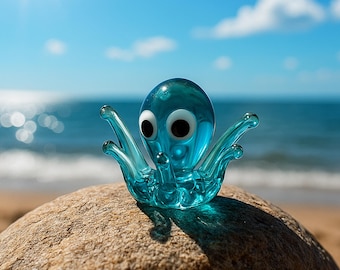 Handmade Tiny Octopus Glass Figurine, Mini Ocean Animal Figure, Small Sea Figure, Murano Glass Octopus Figurine, Cute Nautical Decoration