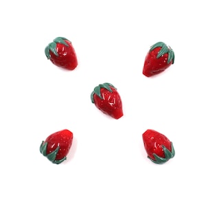 Glass Strawberry Beads, 2MM Hole Beads, Handmade Lampwork Beads, Red Fruit Beads, Jewelry Making Supplies, Craft Beads, Fruit Glass Bead