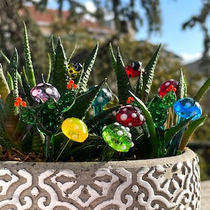 Unique Plant Gifts, Glass Plant Decorations, Glass Mushroom,Flower Pot Ornament, Mushroom Glass Figurine,Murano Glass Ornaments,Glass Cactus