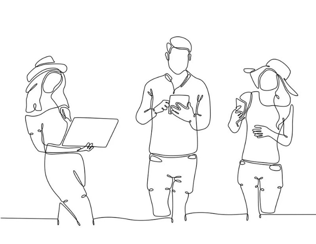 Line Drawing Young People Using Technology Image - Etsy