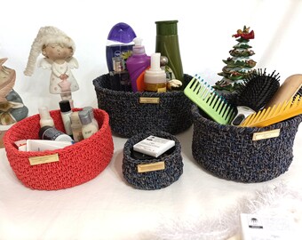 Crochet Colorful Storage Basket, Bathroom Organizer, Crochet Storage Basket, Craft room, Multi purpose Organizer Bath, Round storage basket