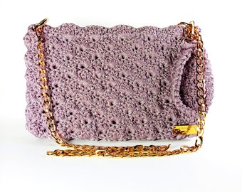 Crochet womens clutch silvery rose color bag, Shoulder Bag, Crochet crossbody bag, Luxury Purse Crochet, Hand Knitted Bag, Designer Bag