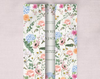 Watercolor Wildflower Wedding Invitation Set: Elegant Floral Suite (Editable Template)