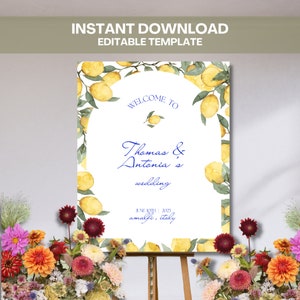 Bruiloft welkomstbord aquarel citroen print Instant Download welkomstbord mediterrane bruiloft decoraties sjabloon Amalfi vrijgezellenfeest
