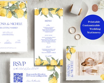 Lemon Amalfi Wedding Invitation Set: Mediterranean Stationery (Digital Download)