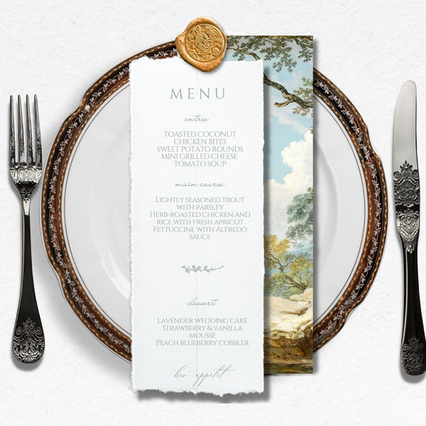 Vintage Wedding Menu Elegant Classic Menu Card Printable Sage Green Menu Template with Victorian Illustration, Editable Dinner Table Menus