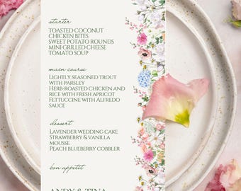 Paasmenusjabloon Wildflower: bewerkbare dinerkaart met bloemen (digitale download)