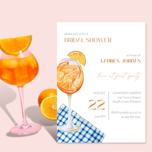 Brautparty-Einladung im italienischen Stil Aperol Spritz Junggesellinnenabschied Mediterrane Hochzeit Amalfi Brautparty-Bearbeitbarer Cocktail Einladen