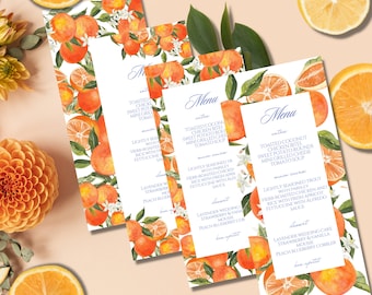 柑橘系ウェディングメニューテンプレート：地中海オレンジ（デジタルダウンロード）