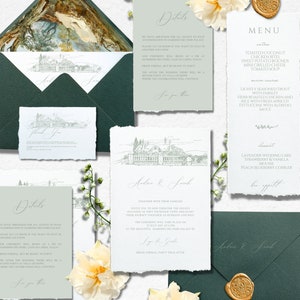 Salbeigrüne Hochzeitseinladungen Set, Toskana Hochzeit lädt ein, Vintage Papeterie, elegantes Set, Hochzeitseinladungen Set