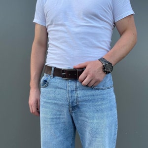 Edele donkerbruine leren riem met gebarsten look voor dames en heren, mooie duurzame riem van rundleer, modieus, hoge kwaliteit,