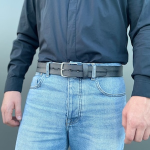 Edele grijze leren riem met zwart patroon voor mannen en vrouwen, mooie duurzame riem van runderleer, modieus, hoge kwaliteit,