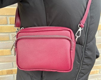 Leather handbag for women in red, elegant leather handbag with strap, high-quality clutch, basic, summer, crossbody, leather, bag,