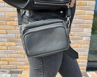 Borsa in pelle grigia elegante, pochette di alta qualità in pelle bovina, borsa a tracolla, borsa a tracolla, resistente, basic, tracolla, alla moda