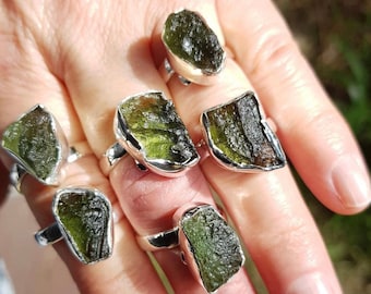 Moldavite ring, czech moldavite ring, 925 silver handmade ring, Genuine moldavite ring ,100% genuine moldavite stone ring, natural moldavite