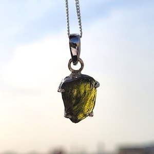 Czech Republic Moldavite Rough Pendant, Handmade Designer Pendant, for women Gifts for Birthday, 925 Silver Dainty Tiny Minimalist Pendant