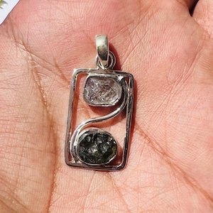 Czech Republic Moldavite Stone Pendant, Authentic Moldavite & Herkimer diamond Pendant, Certified Moldavite stone, Best Anniversary Necklace