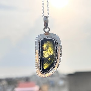 Genuine Large Moldavite Pendant, 925 Silver Pendant, Handmade Rough Pendant for Necklace, Pendant for women, Czech Moldavite Silver Pendant