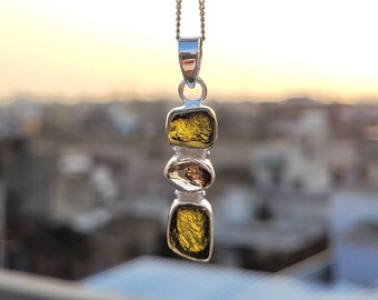 Moldavite & Herkimer Pendant, Herkimer Diamond Necklace 925 Silver Pendant, Handmade Pendant, Czech Moldavite Pendant, Statement Pendant