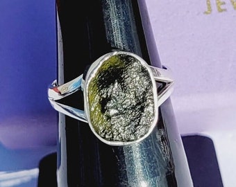 Natural Moldavite stone ring, Authentic Czech Moldavite Stone, 925 silver ring, Certified Moldavite Unisex ring, Rings for her, Men Rings
