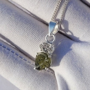 Moldavite & Herkimer Pendant, 925 Sterling Silver Pendant, Authentic Moldavite Pendant, Certified Moldavite stone, Gift for her,Gift for Mom