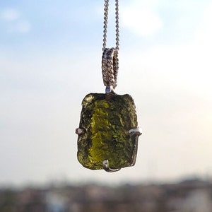 Moldavite Rough Pendant, 925 Silver Pendant for women, Handmade Prong Pendant, Gifts for Birthday, Czech Republic Moldavite Silver Pendant