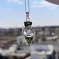 Authentic Moldavite & Herkimer diamond pendant, 925 Sterling silver pendant, Certified Moldavite Necklaces, Anniversary gifts, Gift for her