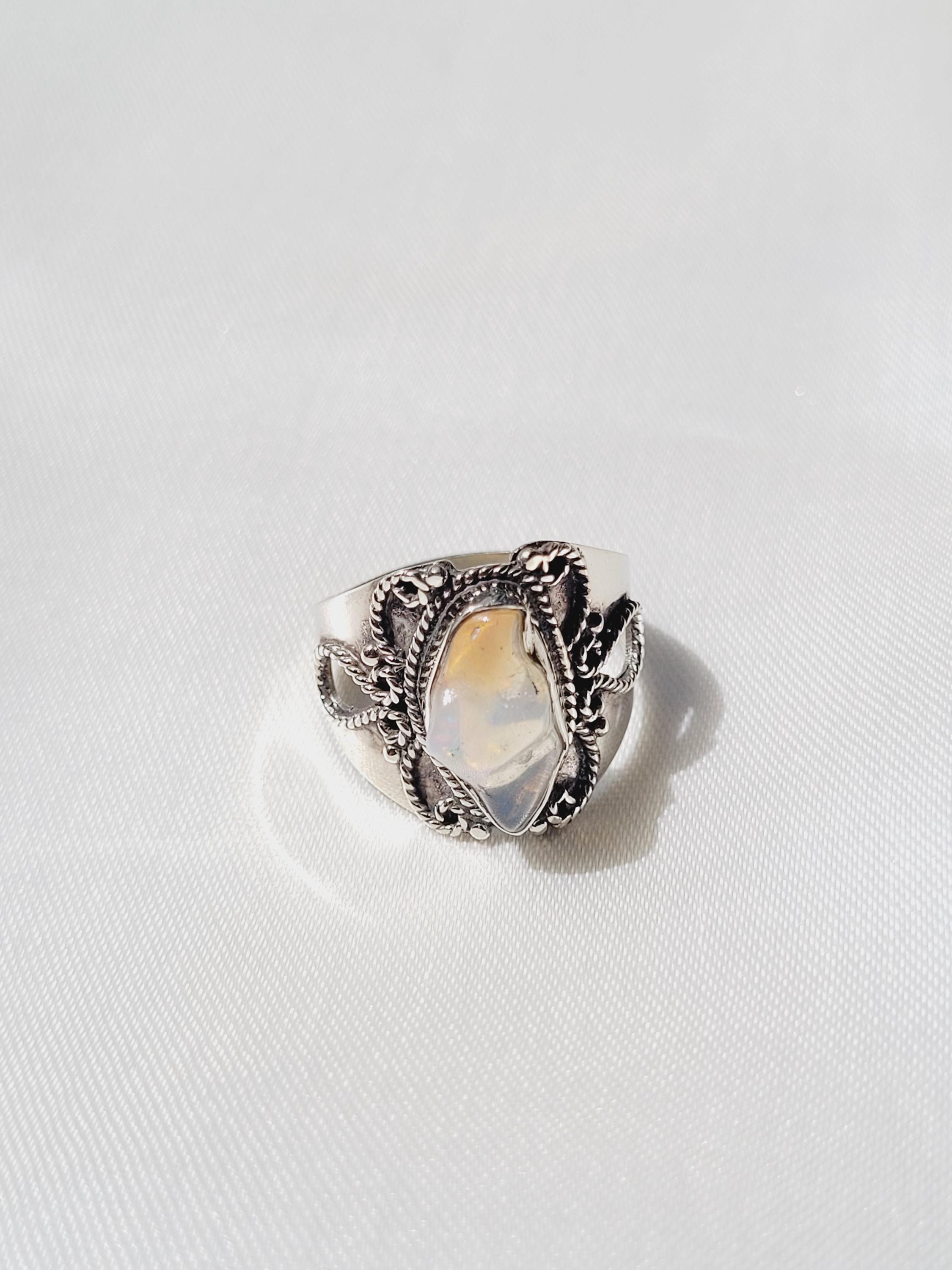 Natural fire Opal Gemstone Band Ring 925 Sterling Silver Jewelry Statement Boho Silver Ring Handmade Ring October Birthstone Raw Opal Ring