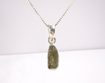 Moldavite Necklace, Raw Green Gemstone, Sterling Silver Authentic Meteorite Necklace, Genuine Moldavite, Healing Stone Pendant, Gift For Her