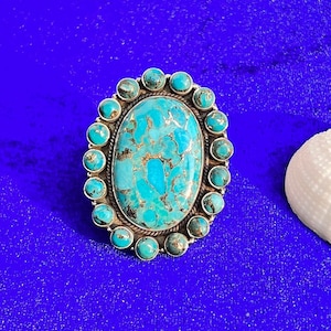 American Turquoise Ring, Blue Copper Turquoise rings, 925 silver handmade ring, Anniversary rings, Rings for her, Big Turquoise rings, Rings