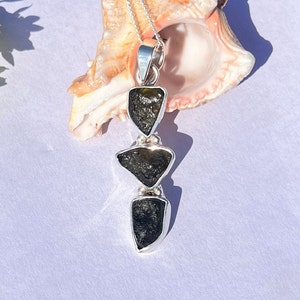 Natural Moldavite pendant, Certified moldavite stone necklace, 925 silver Pendant, 3 Moldavite stone pendant,28-30mm long 925 Silver pendant