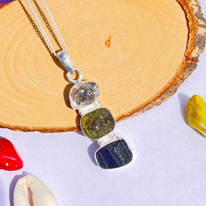 Natural moldavite herkimer diamond & Tourmaline pendant, 925 silver pendant, Stress Relief Pendants, Protection Pendants, Healing Moldavite