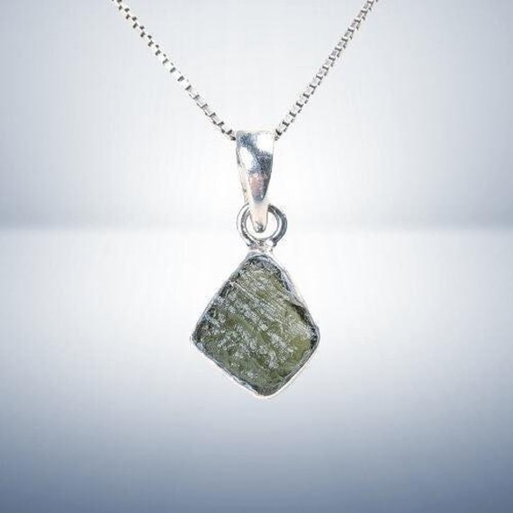 Natural 100% Genuine Raw Moldavite Pendant Meteorite 925 Sterling Silver Handmade Pendant Dainty Tiny Moldavite Pendant Gift for Mom Sister