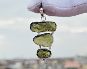 Natürliche tschechische Moldavit Anhänger, 925 Silber Handgefertigte Anhänger, authentische Moldavit Stein Anhänger, Heilung Moldavit, echter Moldavit Stein