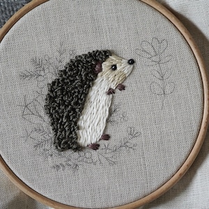 Pdf pattern video tutorial Hedgehog 15 cm 6 inch hand embroidery cute animal design, floral elements. Digital download, for beginners image 6