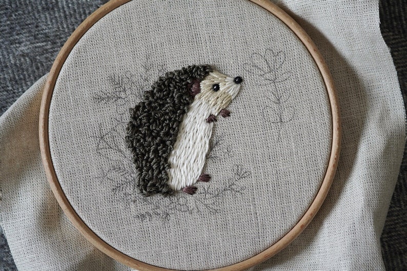 Pdf pattern video tutorial Hedgehog 15 cm 6 inch hand embroidery cute animal design, floral elements. Digital download, for beginners image 6