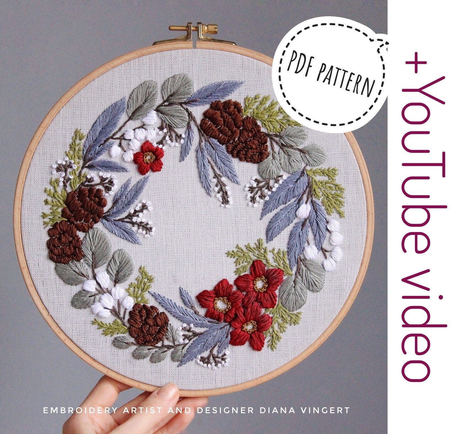 Free Embroidery Pattern Burgundy and Greens by Hello Motif with full video  tutorial …
