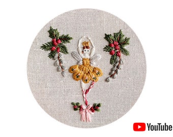 Pdf pattern + video tutorial "Nutcracker. Dancer" 10 cm (4 inch) hand embroidery Christmas design. Digital download, for beginners