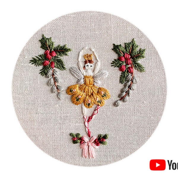 Pdf pattern + video tutorial "Nutcracker. Dancer" 10 cm (4 inch) hand embroidery Christmas design. Digital download, for beginners