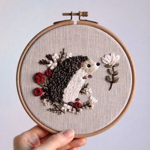 Pdf pattern video tutorial Hedgehog 15 cm 6 inch hand embroidery cute animal design, floral elements. Digital download, for beginners image 4